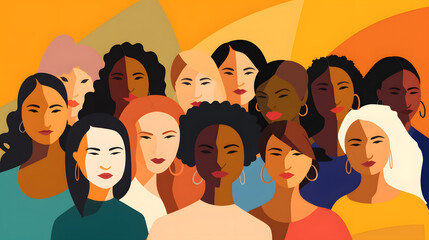 diverse and empowered group of multiethnic women Illustration Generative AI