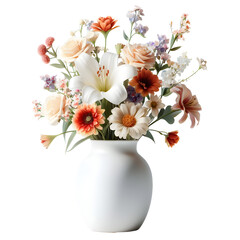 PNG colorful flowers in a vase. Ai generated 