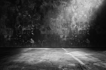 Fotobehang Black, dark and gray abstract cement wall and studio room , interior texture for display products. Room black floor is made of dark plaster for interior decoration © Werckmeister