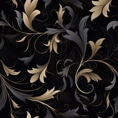 seamless pattern with decorative golden floral elements.