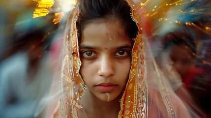 Solitary Struggle: Surrounded by blur, a girl navigates the harsh reality of her forced marriage.