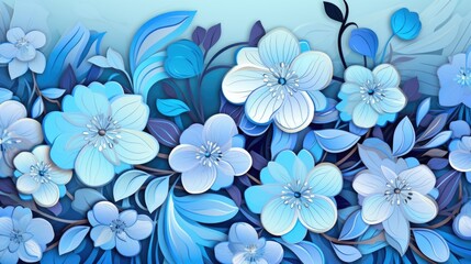 Obraz premium Background with different flowers in Azure color