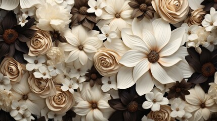 Background with different flowers in Beige color