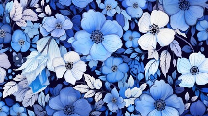 Background with different flowers in Blue color