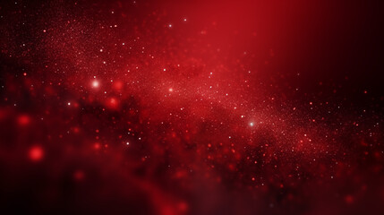 Particules scintillantes et brillantes rouges volant sur fond sombre. Lumière et paillettes flou. Rouge. Fond pour bannière, conception et création graphique.