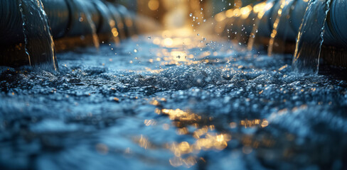 dynamic water flow through pipeline capturing essence of urban supply and technology