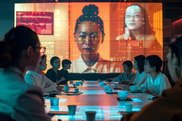 Interactive Virtual Meeting, Multicultural Team with Digital Interface