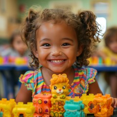 Fototapeta premium child playing with toys