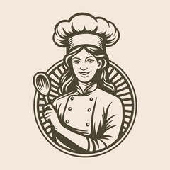 Elegant mom chef logo perfect vector illustration for kitchen branding and advertisements