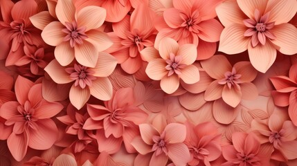 Background with different flowers in Salmon color. - obrazy, fototapety, plakaty