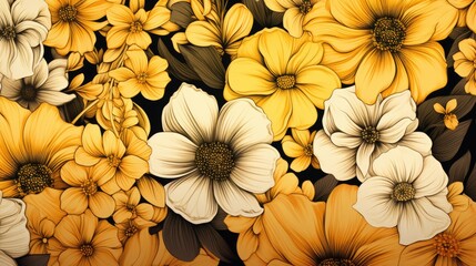 Background with different flowers in Yellow color