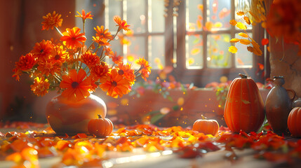 Obraz na płótnie Canvas Autumn Thanksgiving Colorful Setting Background, Generative Ai