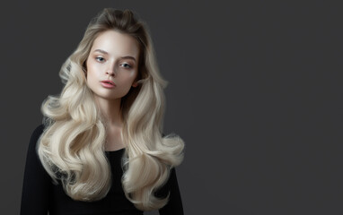 Fototapeta premium Beautiful young woman. Gorgeous blonde hair. Gray background.