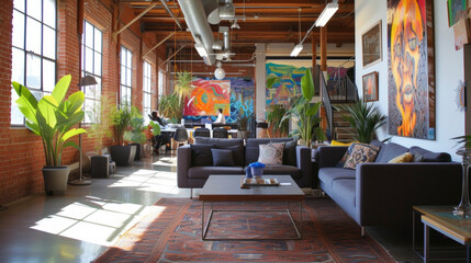 Background The eclectic and artsy vibe of a startup tech companys headquarters.