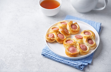 Baked sausage bread Hotdog in a plate