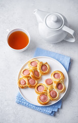 Baked sausage bread Hotdog in a plate