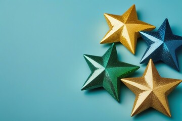 Stylish Pastel Teal Background with Metallic Yellow-Green-Blue Star Accent Border