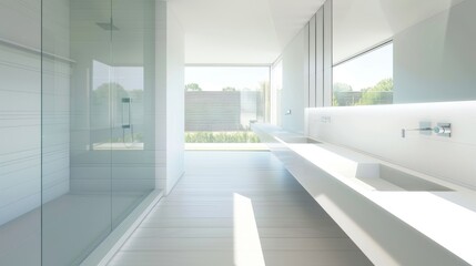 Obraz premium Sleek and Modern Minimalist Bathroom with White Design AI Generated.