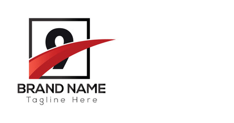 Abstract 9 letter modern initial logo design	