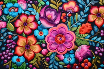 Fototapeta na wymiar Embroidery floral pattern wallpaper