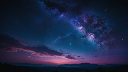 Fototapeta na wymiar Captivating fantasy night sky with vibrant blue and purple hues.