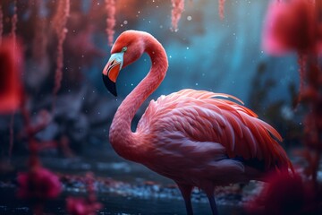 Closeup of a pink flamingo