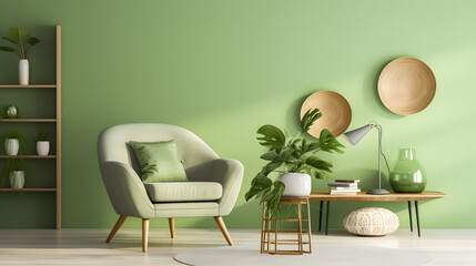 Home Indoor with green background that exudes a sense of calm and freshne Generative AI