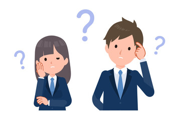 疑問を持つ学生男女 正面