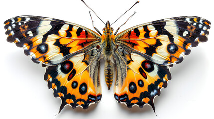 beautiful butterfly isolated on white Background, Macro of butterfly isolated on white background, Dana us chrysippus, top view, Generative Ai - obrazy, fototapety, plakaty