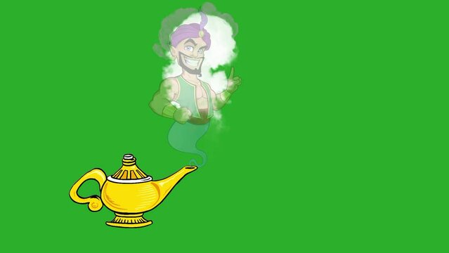 Illustration of a genie coming out of a magic lamp 