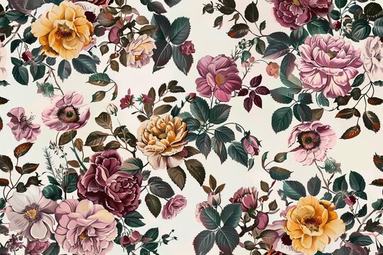 Fototapeta Vintage botanical wallpaper with a floral motif. elegant digital background