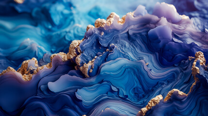 Fototapeta na wymiar A detailed view of a substance in shades of blue and purple. Close-up of intricate and colorful layers of a geode, highlighting the natural patterns and textures in the mineral composition.
