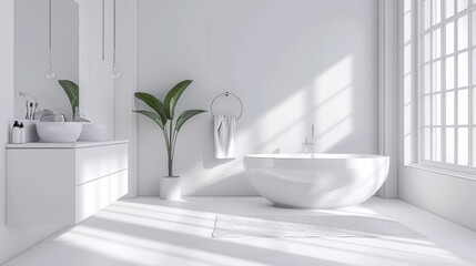 Fototapeta na wymiar Modern Minimalist Bathroom with White Color Palette AI Generated.