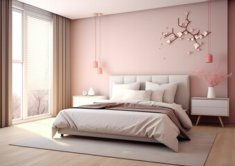 Bedroom With Pink Walls and White Bed