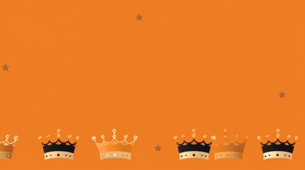 Background with minimalist illustrations of crowns in Orange color