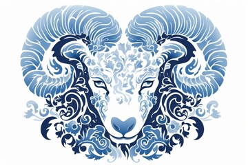 Aries zodiac sign shining in blue color, isolated on a white background, vector illustration design