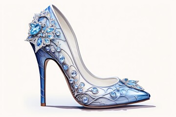 a blue and white high heel shoe - obrazy, fototapety, plakaty
