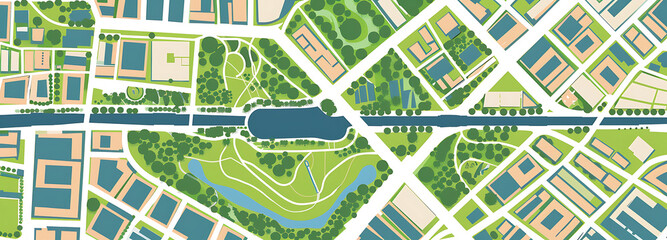 City map with streets and park Illustrations