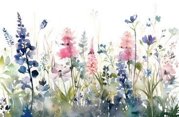 Watercolor Painting of a Field of Flowers