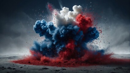 Labor Day celebration with a vibrant red, white, and blue dust explosion backdrop.