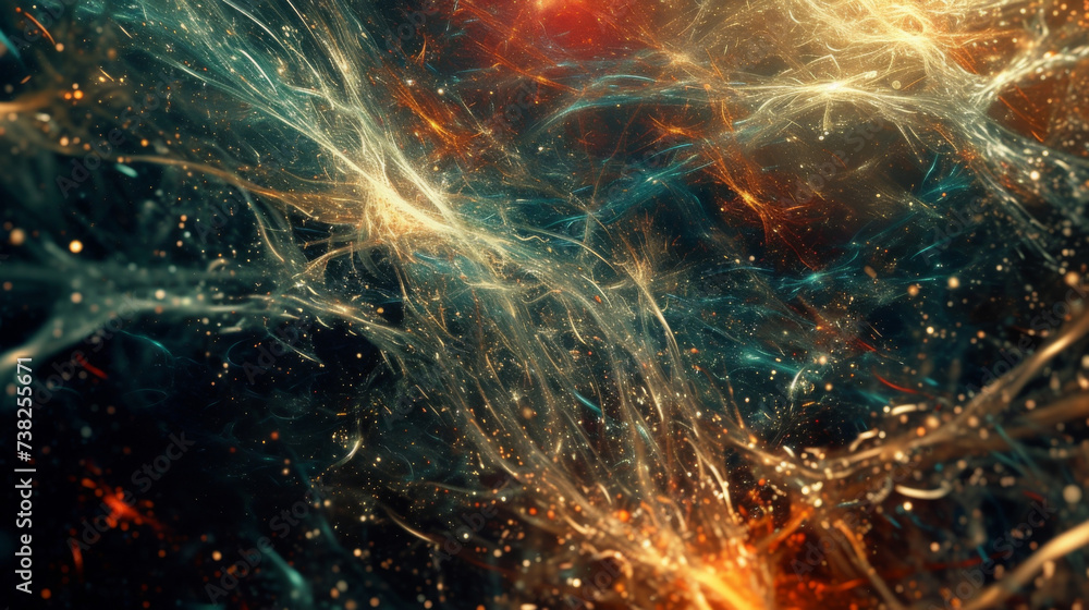 Poster abstract streams of cosmic debris weave and intertwine in a complex web evoking the vastness and mys