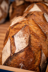 French artisan bakery in Bordeaux, rye and wheat bread and baguettes, France