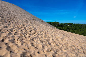 View of Dune of Pilat tallest sand dune in Europe located in La Teste-de-Buch in Arcachon Bay area, France southwest of Bordeaux along France's Atlantic coastline