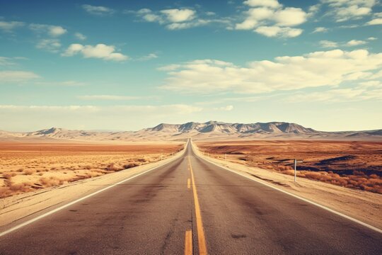 a long straight road through a desert