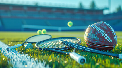 Tennis Court Elegance, Game Ready with Ball and Racket, Leisure and Competitive Spirit