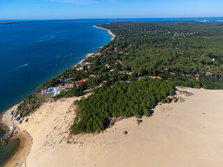 Aerial view of Dune of Pilat tallest sand dune in Europe located in La Teste-de-Buch in Arcachon...