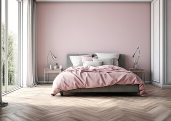Bedroom With Pink Walls and a Large Bed