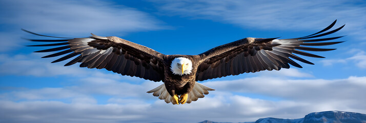 Majestic Flight of the Eagle Against the Bright Sky: A Striking Depiction of Freedom and Power