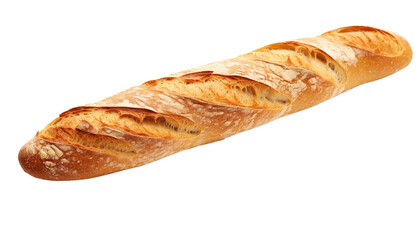 French baguette isolated on a transparent background. Top view.