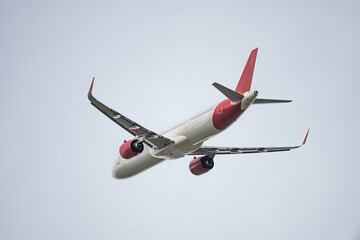 A commercial plane takes off from an airport and heads to its destination